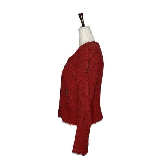 IRO Agnette Knit Zip Tweed Jacket Womens 1 Red Distressed Preppy Money Grunge - Picture 2 of 9